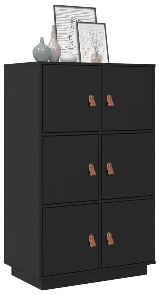 820176 vidaXL Висок шкаф, черен, 67x40x108,5 см, борово дърво масив