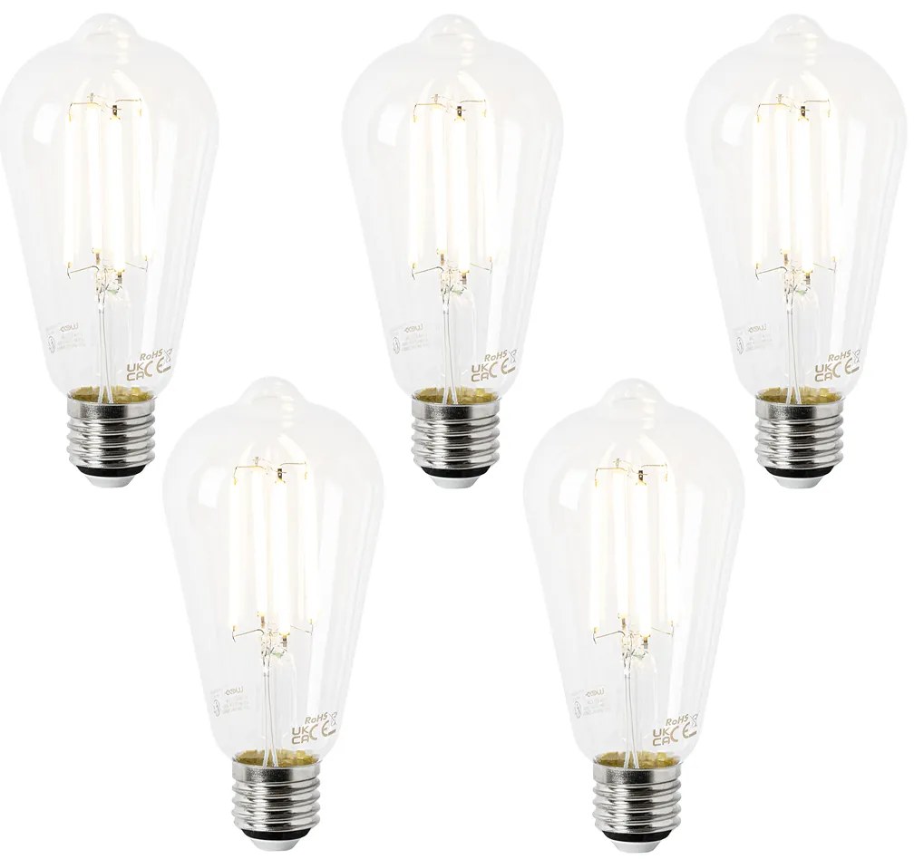 Комплект от 5 LED крушки E27 ST64 прозрачни 2.2W 470lm 2700K