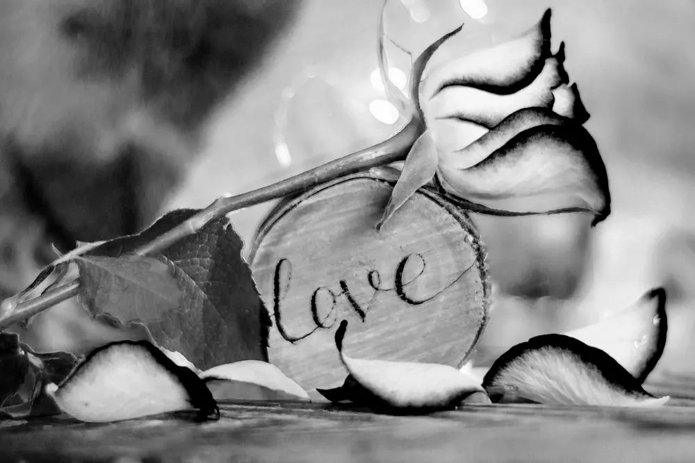 Картина на платно – Романтично признание в черно-бяло Love