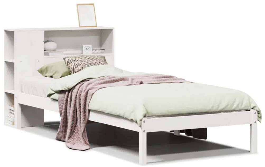 3321564 vidaXL Легло с етажерка за книги, без матрак, 90x200 см, бор масив