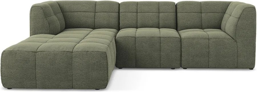 Зелен ъглов диван от прежда с примки от букле (ляв ъгъл) Aloha – Makamii