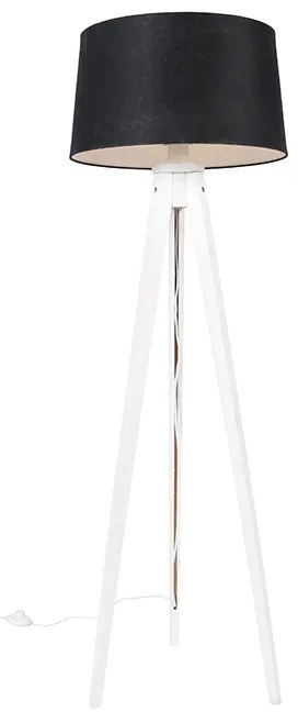 Модерен трипод бял с черен ленен абажур 45 см - Tripod Classic