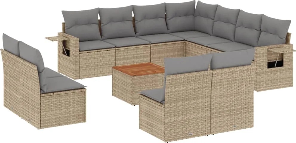 3256955 vidaXL Градински диван с възглавници 12 части бежов микс полиратан