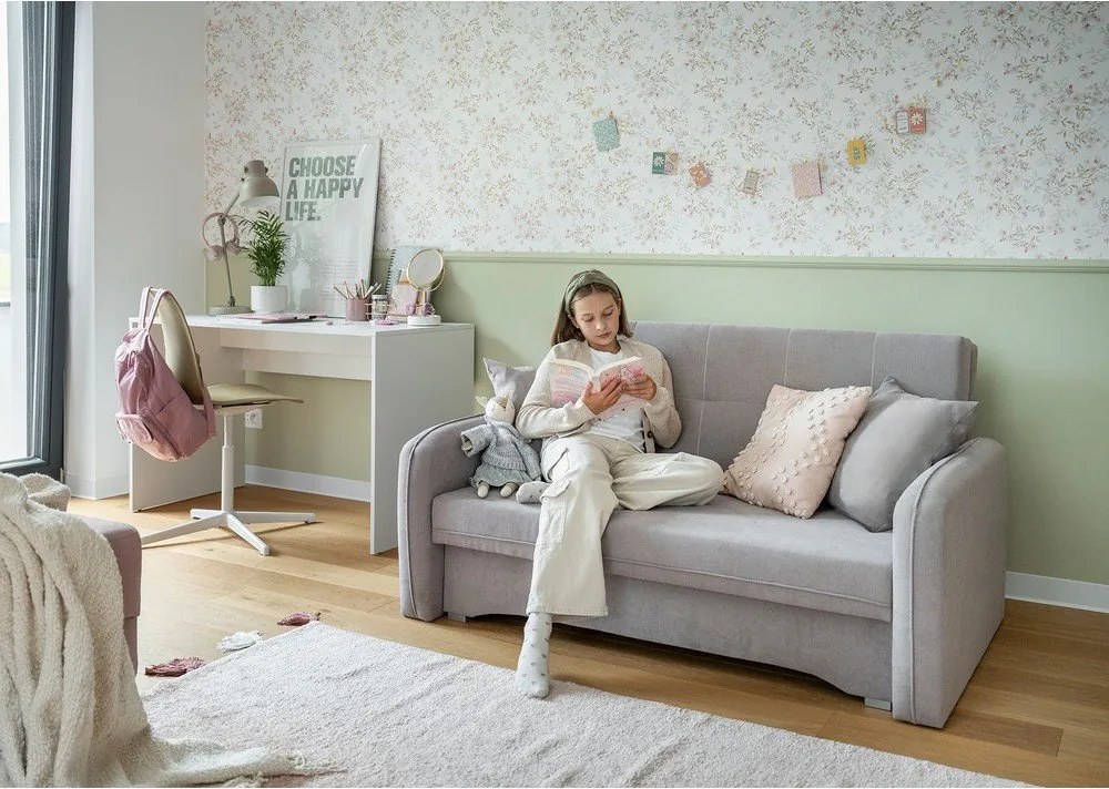 Светлосив шенилов разтегателен диван с място за съхранение 155 cm Laine – ELTAP