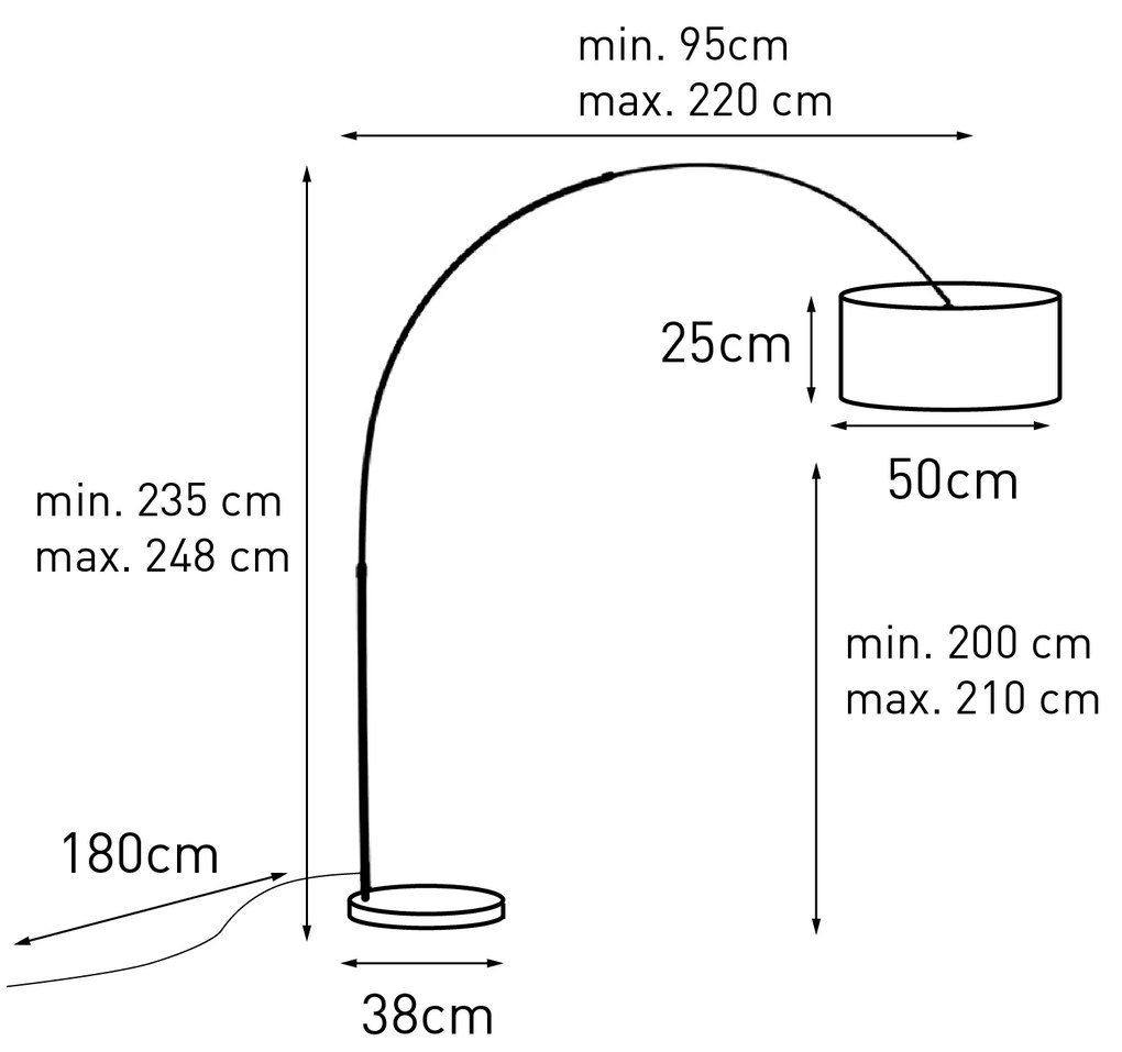 Арка лампа стомана плат абажур бял 50 cm - XXL