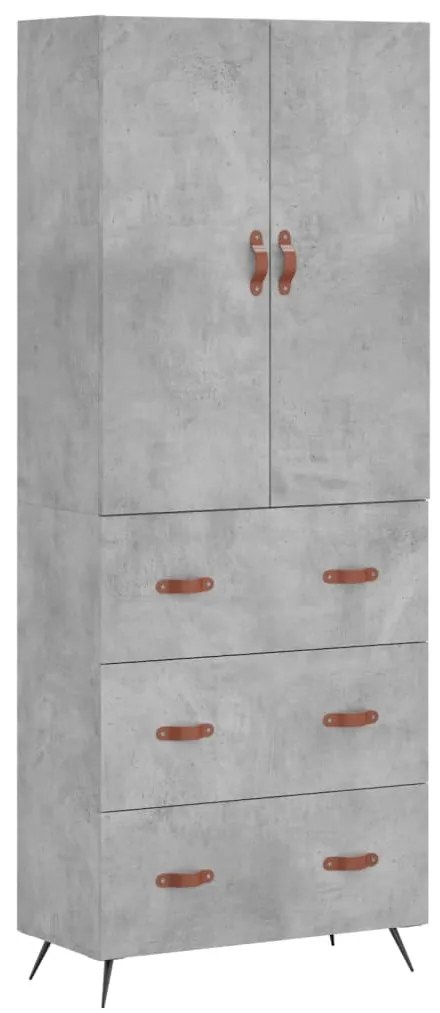 3195823 vidaXL Висок шкаф, бетонно сив, 69,5x34x180 см, инженерно дърво