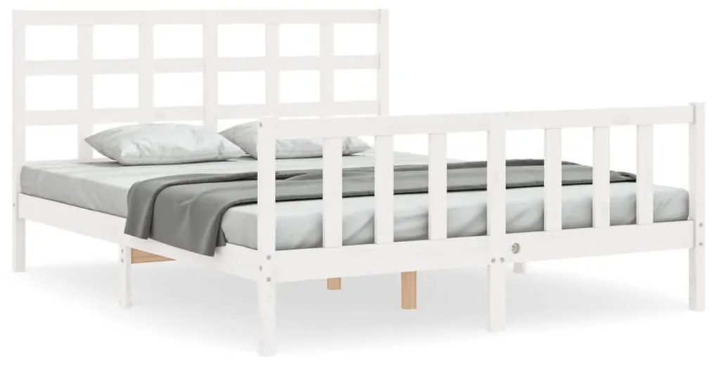 3192107 vidaXL Рамка за легло с табла бяла 5FT King Size масивно дърво