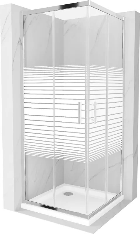 Mexen Rio Квадратна душ кабина 70 x 70 cm, бели линии, хром + поддушово корито Flat, бял - 860-070-070-01-20-4010