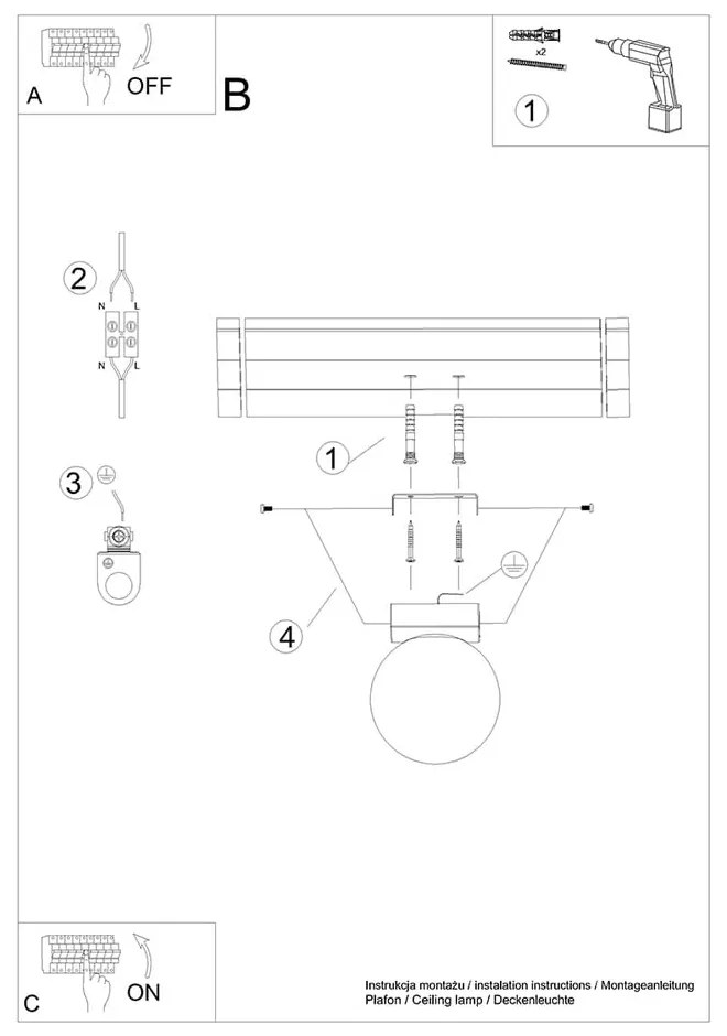 Бяла лампа за таван със стъклен абажур ø 12 cm Umerta - Nice Lamps