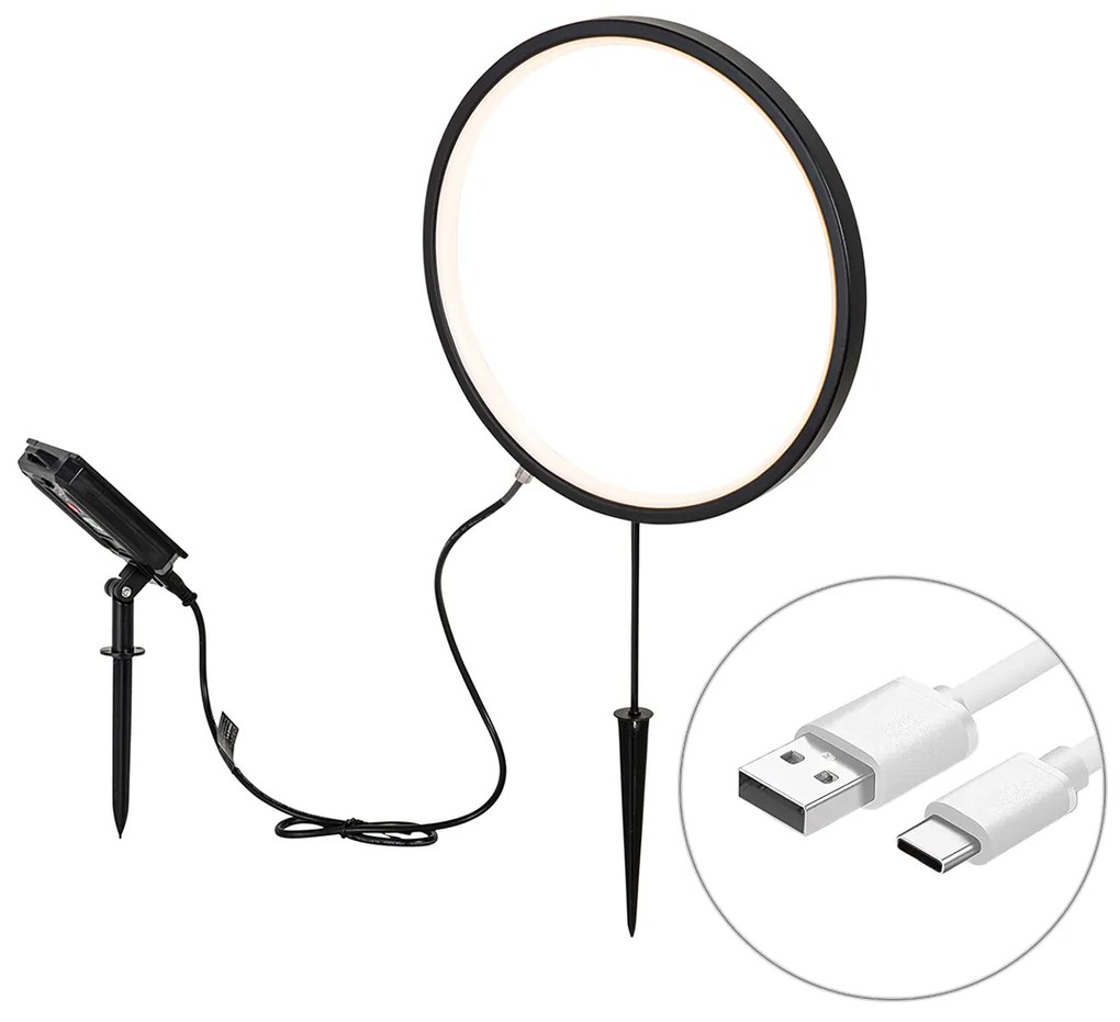 Шпикова лампа черна 60 см с презареждаема LED и слънчева IP65 - Adalind