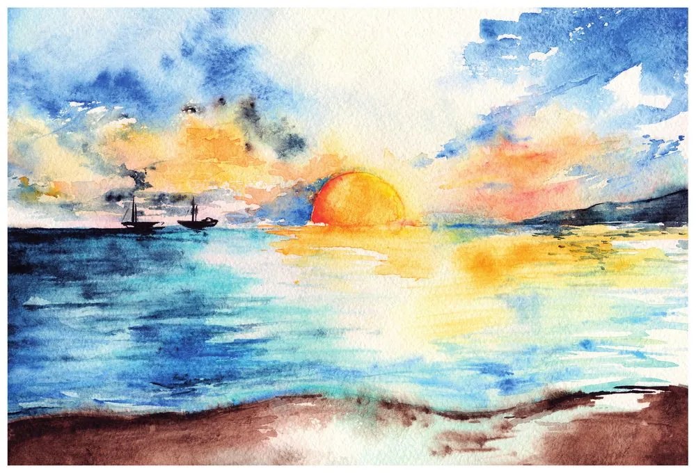 Самозалепващ тапет – Ярък залез над морето