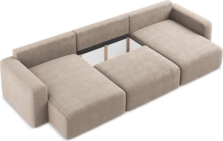 Бежов шенилов сгъваем/с място за съхранение ъглов диван (U форма) Kona – Makamii