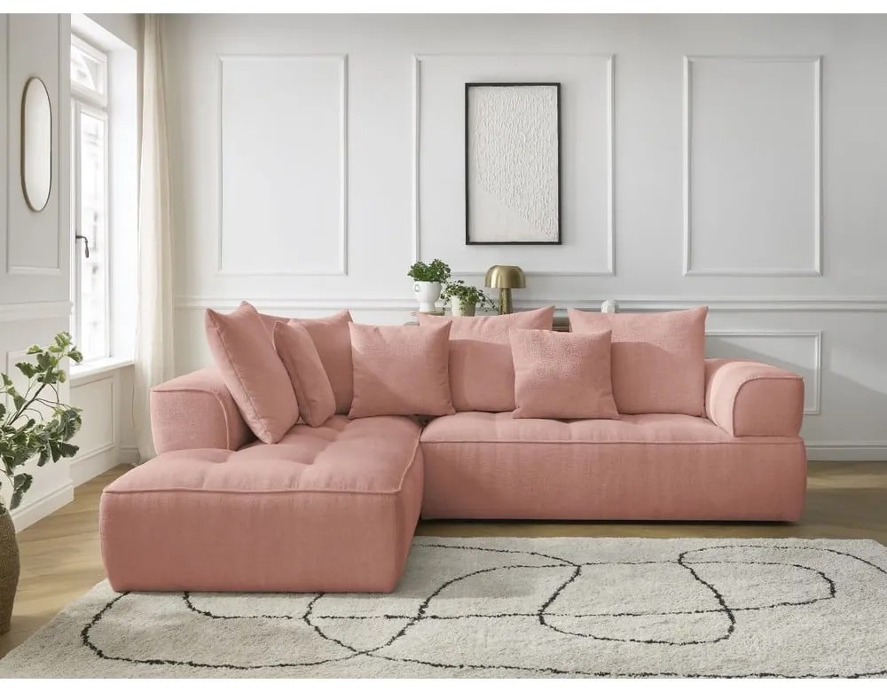 Розов шенилов ъглов диван (ляв ъгъл/L форма) Whesley – Bobochic Paris