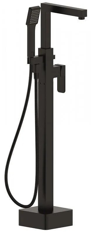 Стоящ смесител за вана ICL 8215B, месинг, черен мат, подово захранване, с шлаух и слушалка, 103.8x22.5см