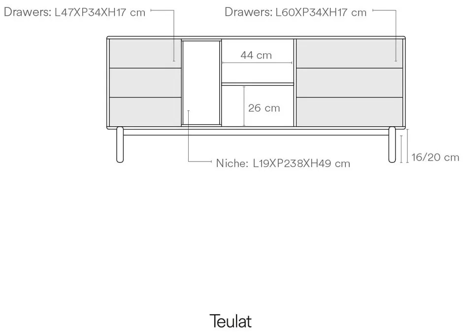 Тъмно сив нисък скрин 180x76 cm Corvo - Teulat