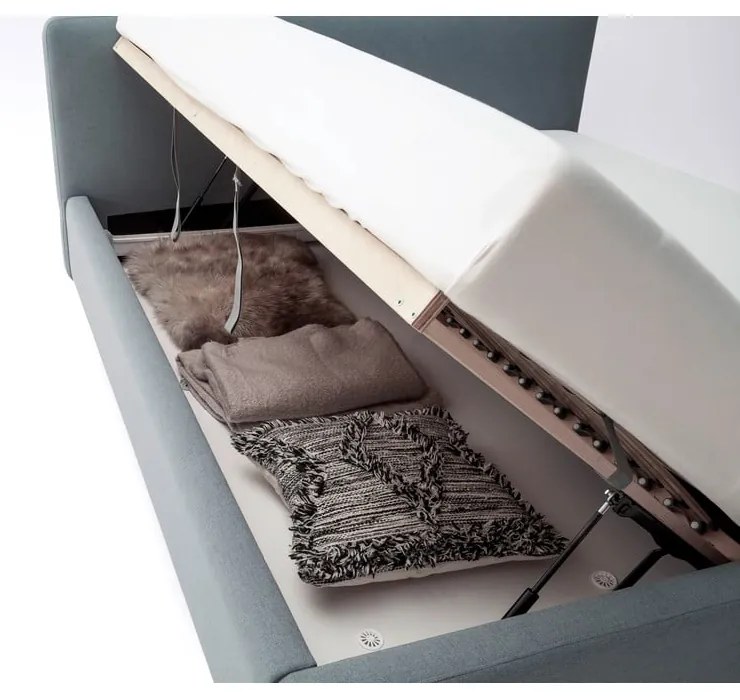 Сиво-синьо двойно легло 160x200 cm тапицирано с място за съхранение с включена подматрачна рамка Mattis – Meise Möbel