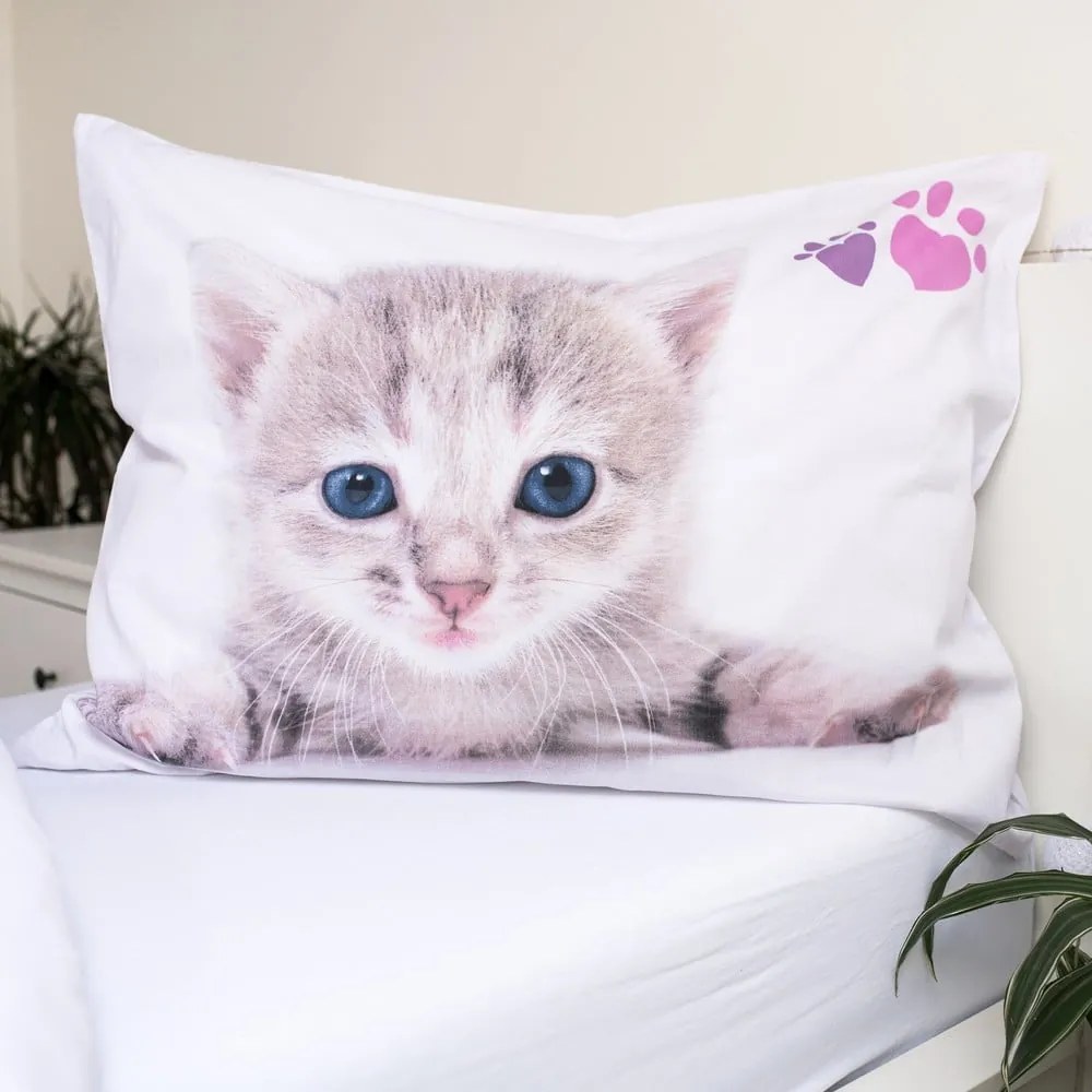 Бяло единично памучно детско спално бельо 140x200 cm Kitten "Colour" – Jerry Fabrics