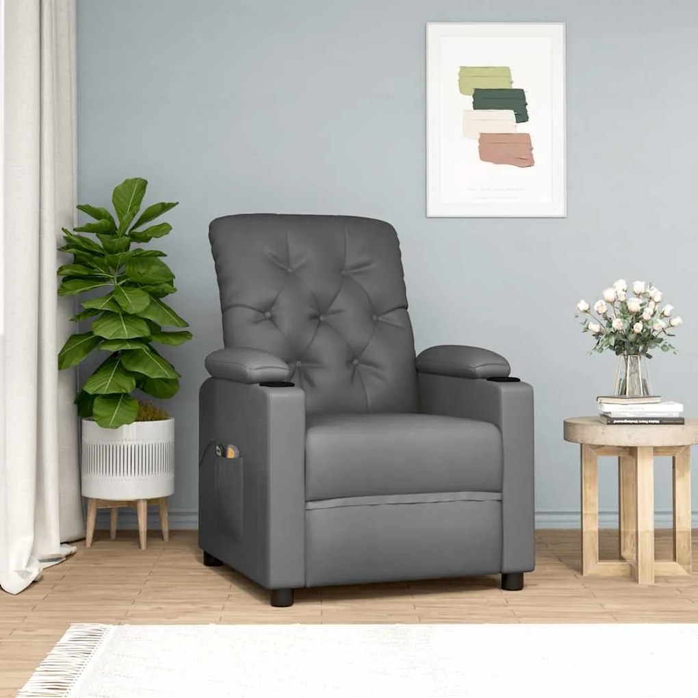 3093508 vidaXL Изправящ масажен стол, сив, изкуствена кожа