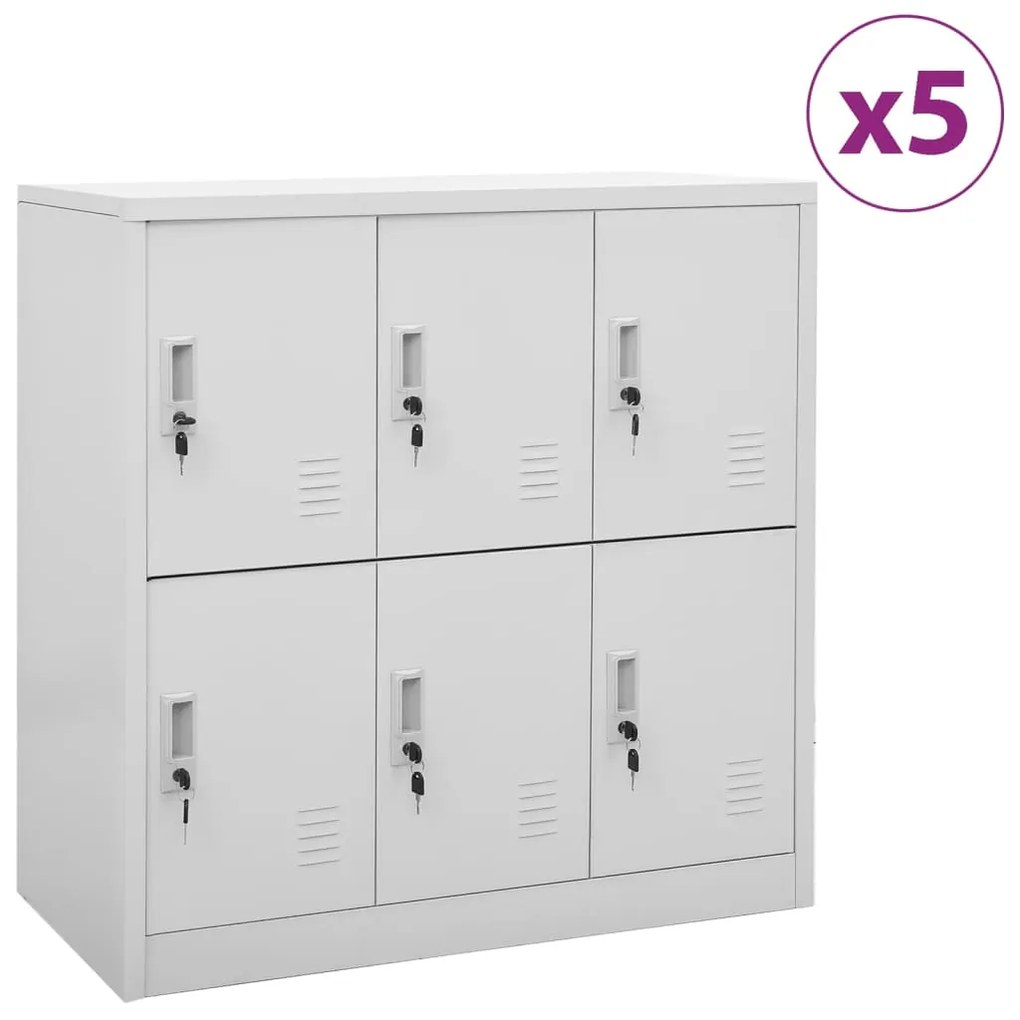 3095235 vidaXL Заключващи се шкафове, 5 бр, светлосиви, 90x45x92,5 см, стомана