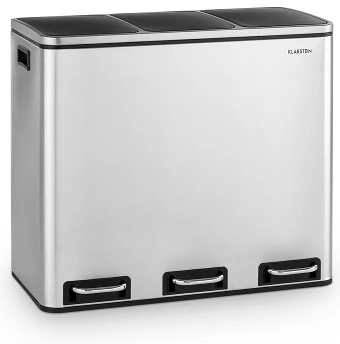 Klarstein Grandmaster Trash, кошче за отпадъци с педали, 54 l/3 x 18 l, тих, РР, неръждаема стомана