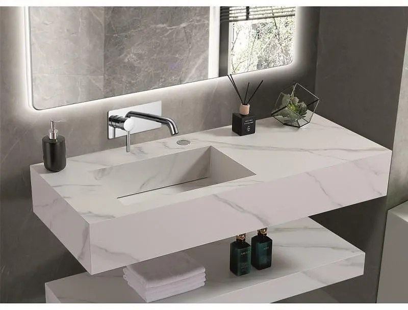 Мивка за баня PIETRA 12049/120W LEFT БЕЗ ОТВОР, стенен монтаж, кварц, бял, 120x50x18см