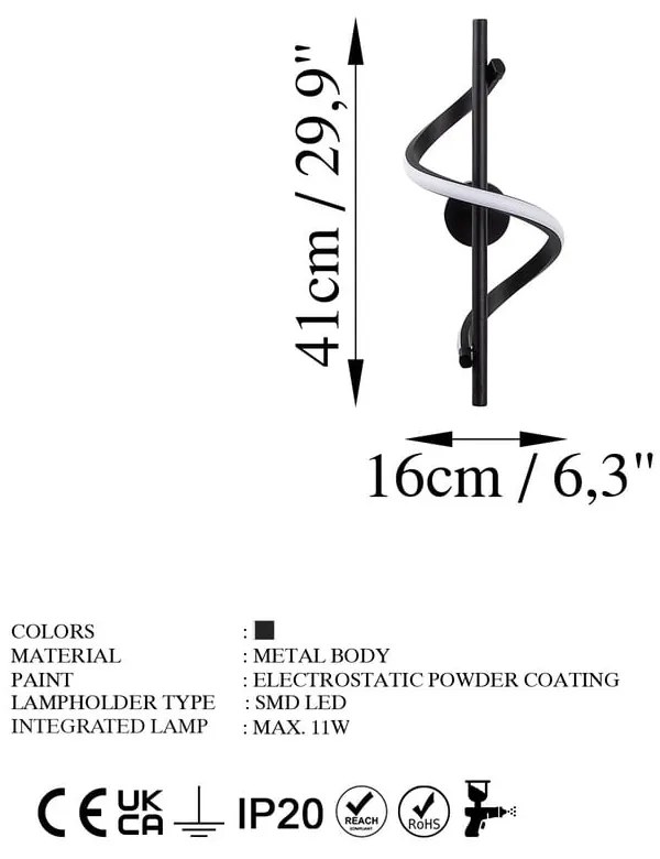 Черна LED стенна лампа ø 7 cm Likma – Opviq lights