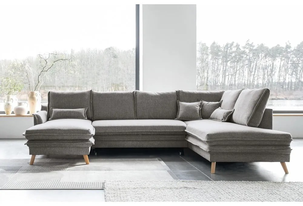 Сив разтегателен ъглов диван (десен ъгъл/"U" форма) Charming Charlie – Miuform