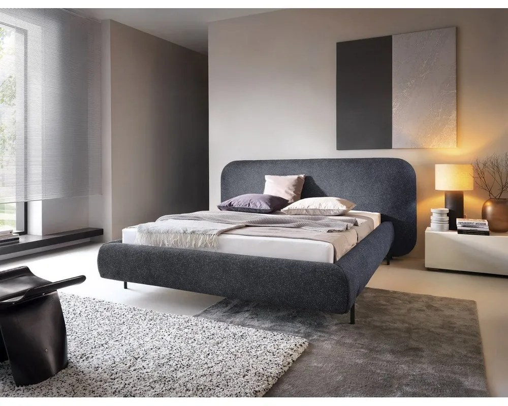 Синьо двойно легло 140x200 cm тапицирано с място за съхранение с включена подматрачна рамка Pointt – ELTAP