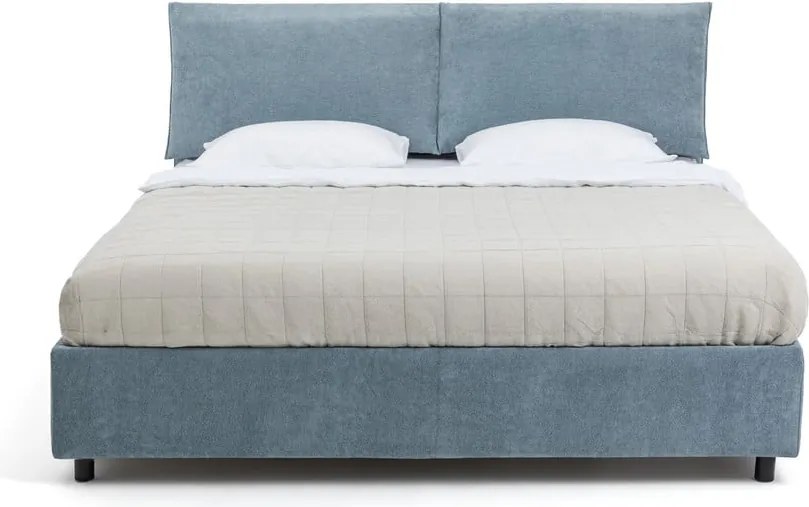 Синьо тапицирано двойно легло с място за съхранение и матрак с решетка 180x200 cm Myra Pillow - Bonami Selection