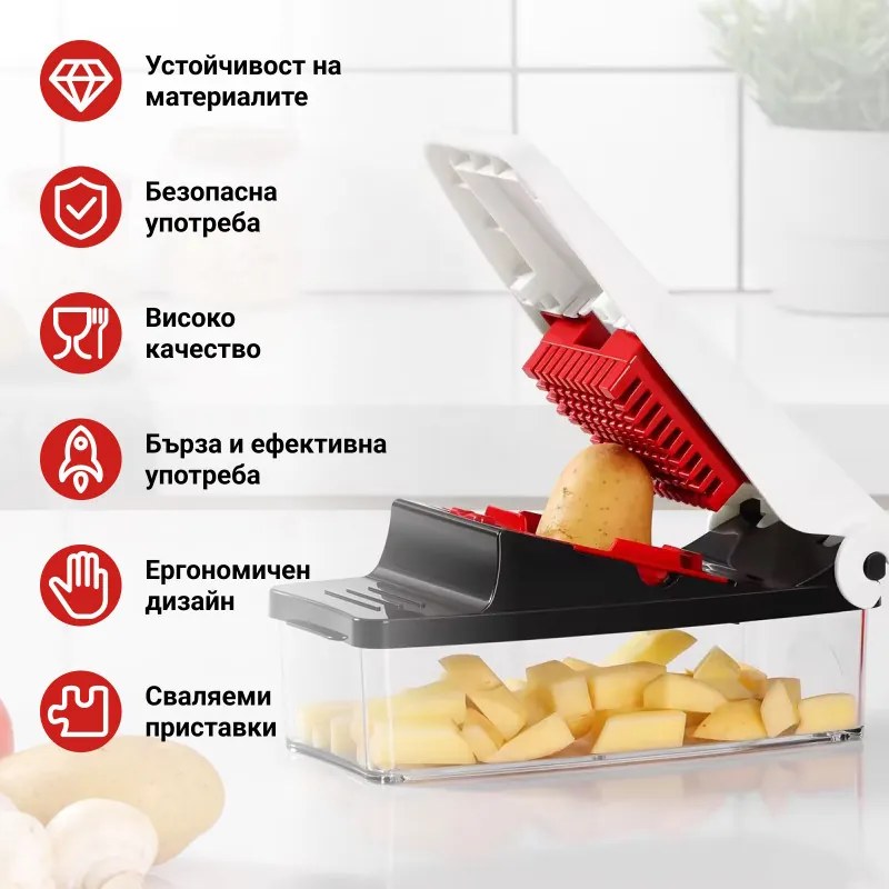 Мултифункционална преса Izibizi PS-331A, 1.2 л, 2 ножа, Неръждаема стомана, Гумени крачета, Без BPA, Бял/Черен
