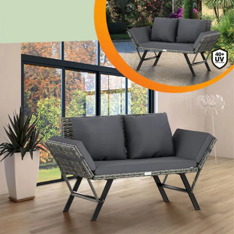 Градинска пейка 2в1 от полиратан 176 × 56 × 81 cm čierna / krémová