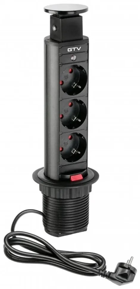 GTV AE-BPW3S60-20 Pull-out контакт за вгражд., 3х Schuko, кабел 1,5 м, черен