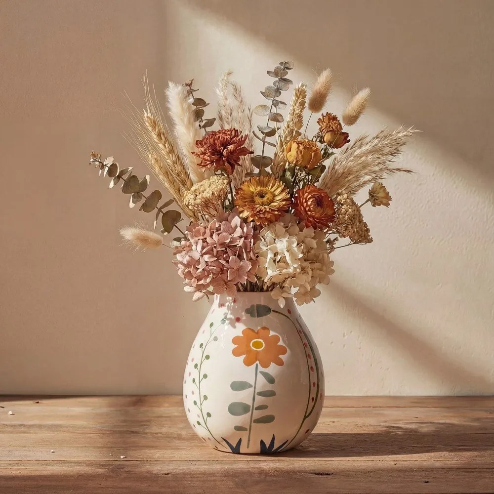 Кремава глинена ръчно рисувана ваза (височина 17 cm) Taza – Bloomingville