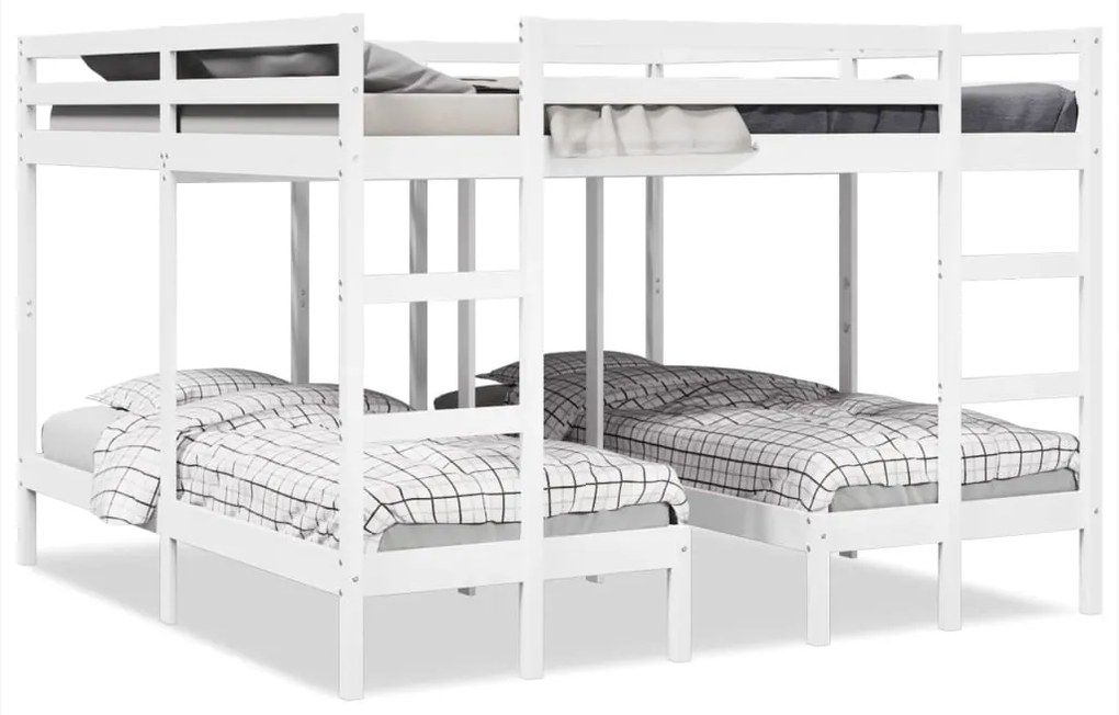 3308584 vidaXL Рамка за тройно легло, бяло, 200x200/80x200 см, бор масив