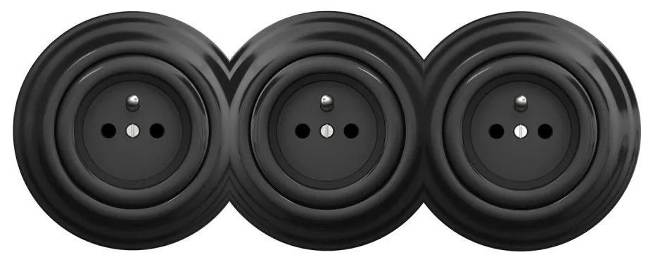 Kliklap - Тройна ретро домашна контактна розетка с рамка 230V черна