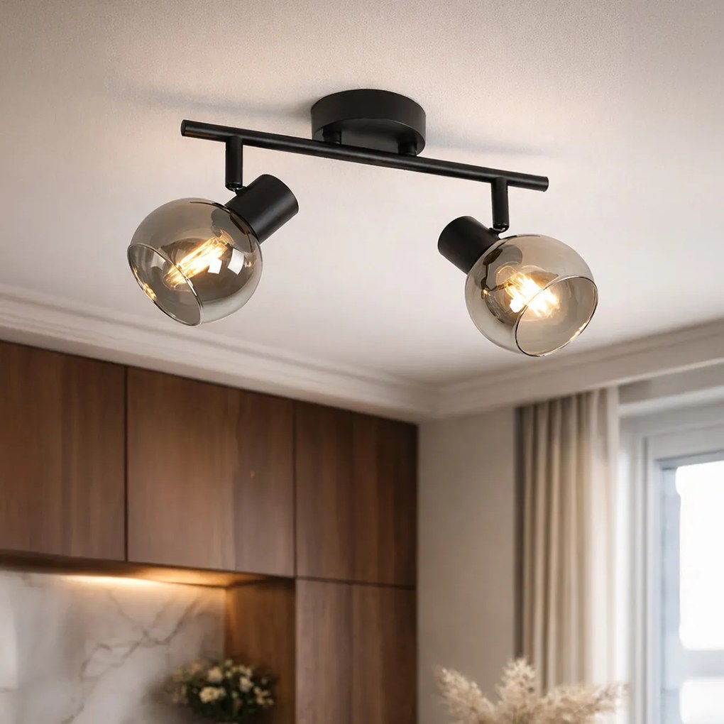 Арт Деко плафон черен с димно стъкло 2 светлини - Vidro