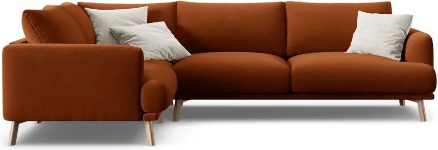Теракотен кадифен ъглов диван (ляв ъгъл/L форма) Naomi – Micadoni