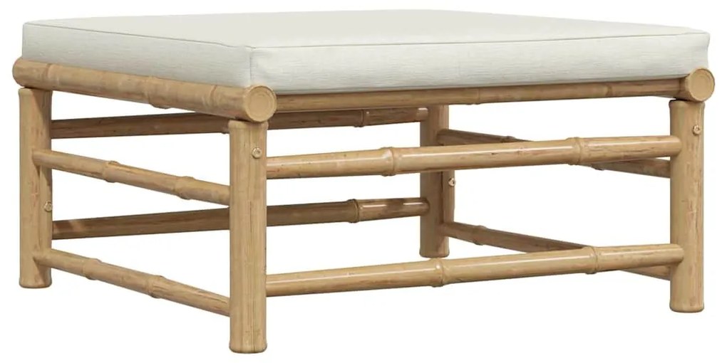 313147 vidaXL Градинска табуретка с кремавобяла възглавница, бамбук