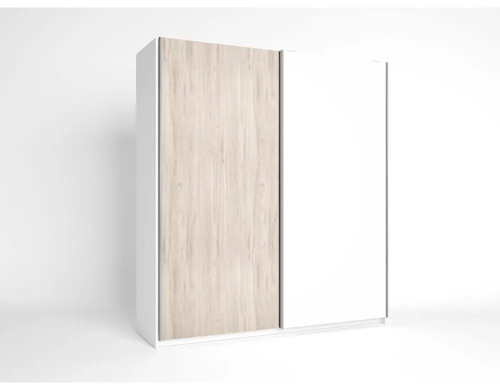 Бял гардероб в дъбов декор с плъзгащи се врати 182x200 cm Sahara - Marckeric