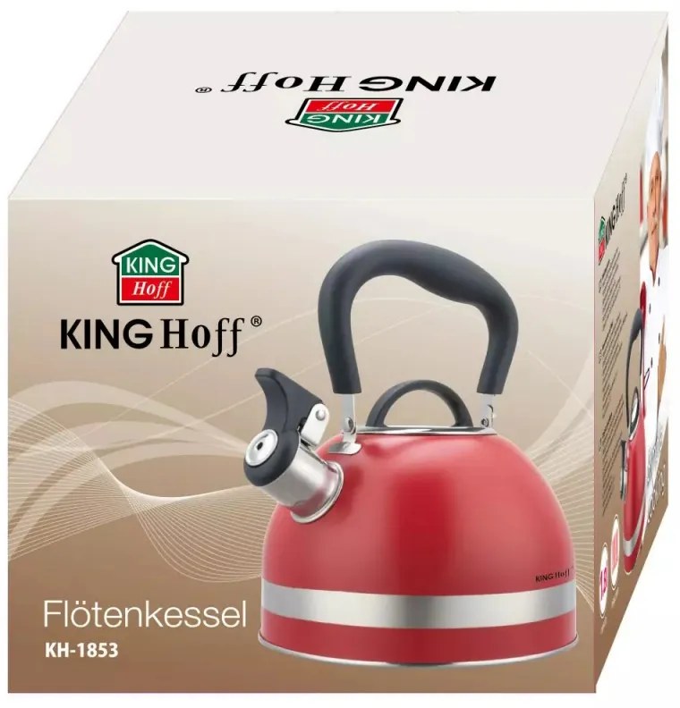 Свирещ чайник Kinghoff KH 1853, 1.8 л, Индукция, Топлоизолирана дръжка, Червен
