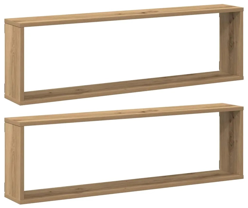 856584 vidaXL Стенни кубични рафтове, 2 бр, дъб артизан, 100x15x30 см