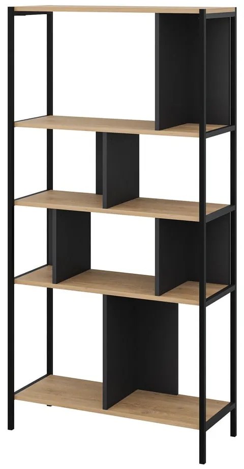 Етажерка за книги в дъбов декор в черно и натурално 88x175 cm Alabama - Marckeric