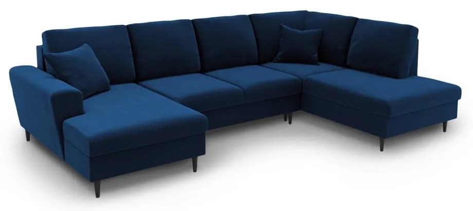 Син кадифен разтегателен ъглов диван с място за съхранение (десен ъгъл/U форма) Kyoto – Cosmopolitan Design