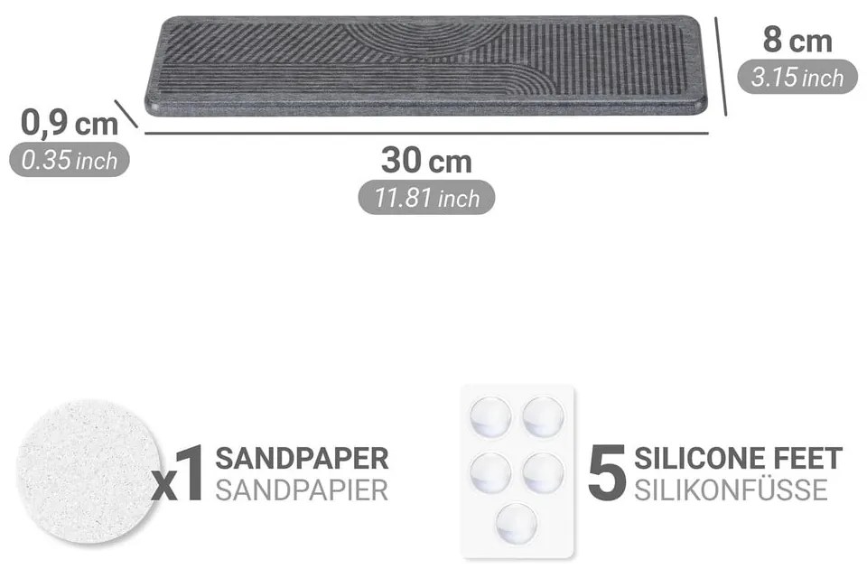 Сива тавичка за оттичане за съдовете от диатомична глина 30x8 cm Damon – Wenko