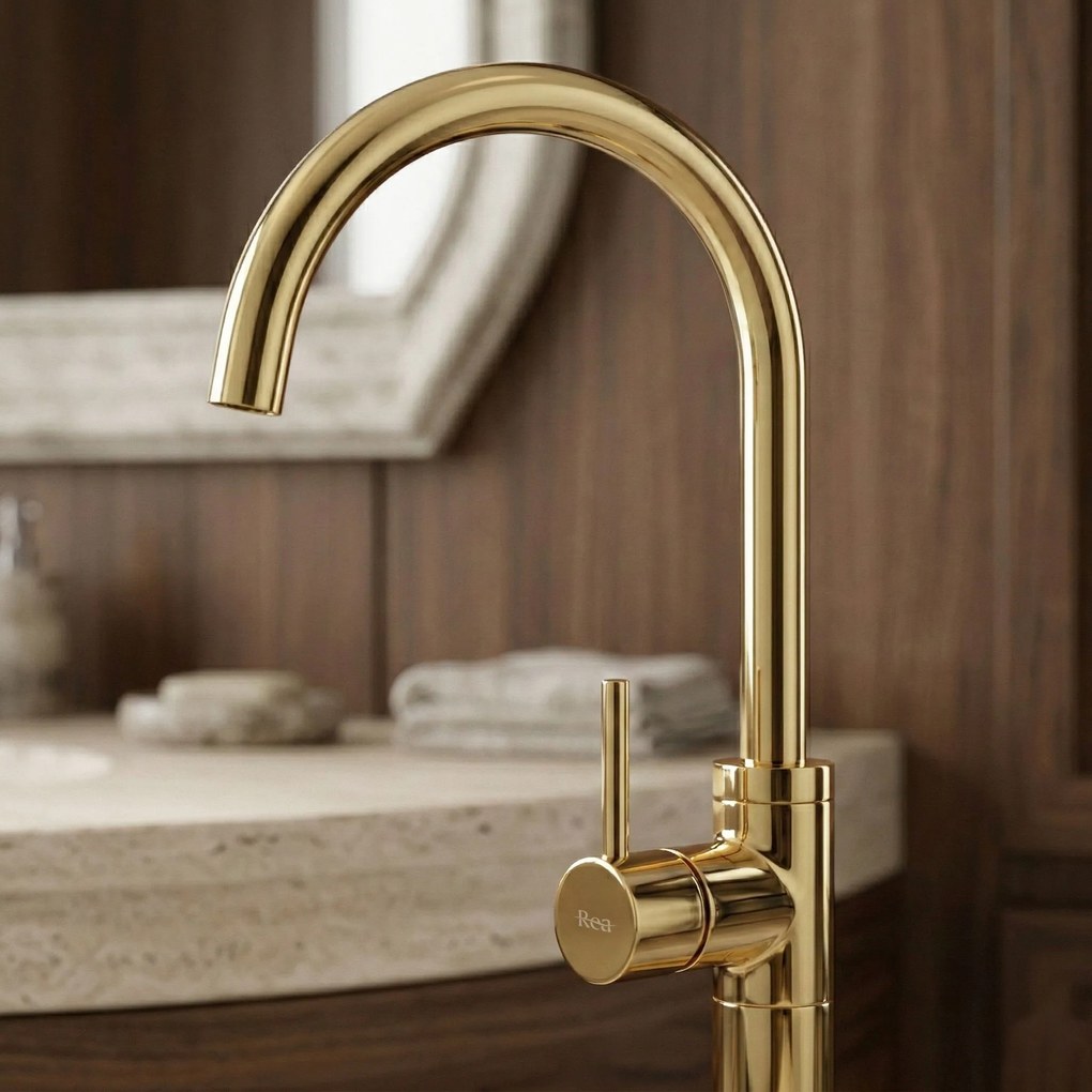Подов смесител за мивка Rea Lungo Gold