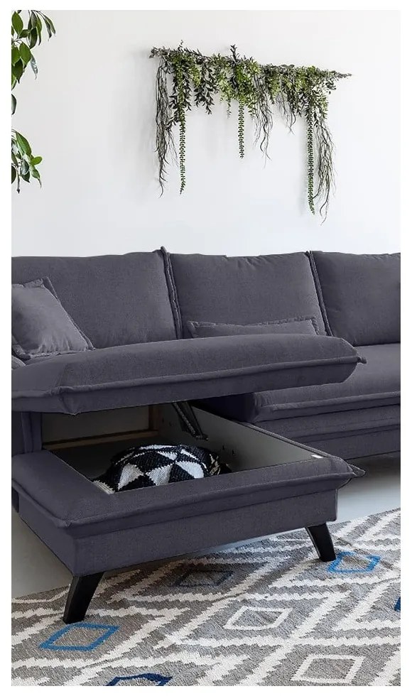 Антрацитен ъглов разтегателен диван, ляв ъгъл Charming Charlie - Miuform