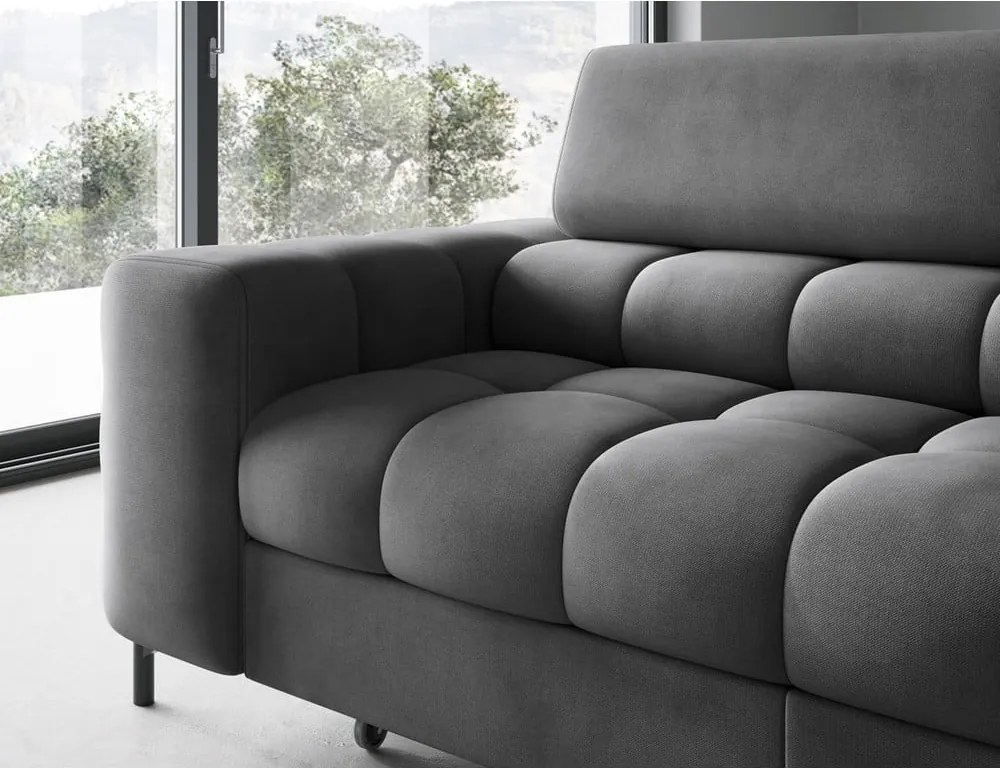 Тъмносив кадифен разтегателен ъглов диван с място за съхранение (десен ъгъл L форма) Ferucce – ELTAP