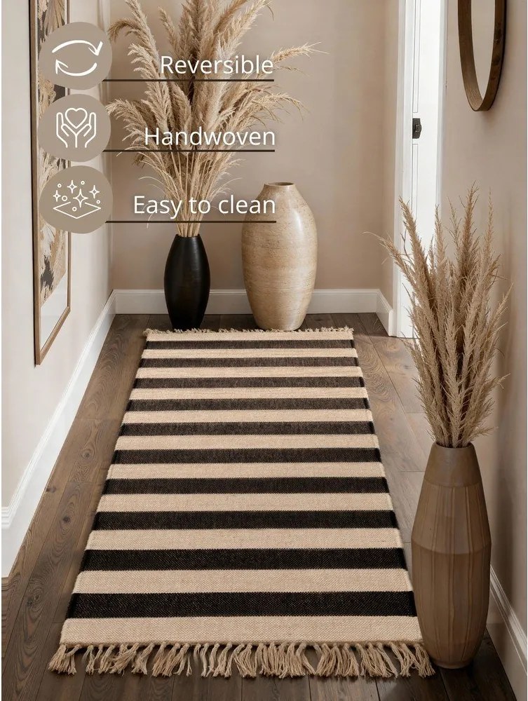 Черна/кремава двустранна/ръчно изработена ютена пътека 80x200 cm Playa – Hanse Home