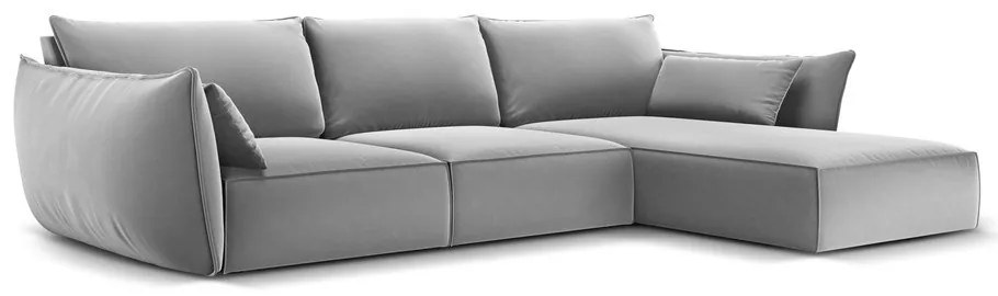 Светлосив кадифен ъглов диван (десен ъгъл) Vanda – Mazzini Sofas