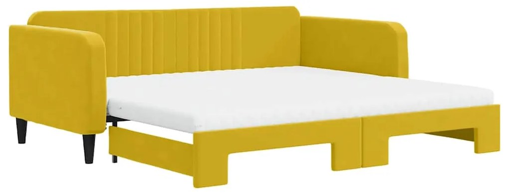 3197099 vidaXL Канапе с изтеглящо легло и матраци жълто 100x200 см кадифе